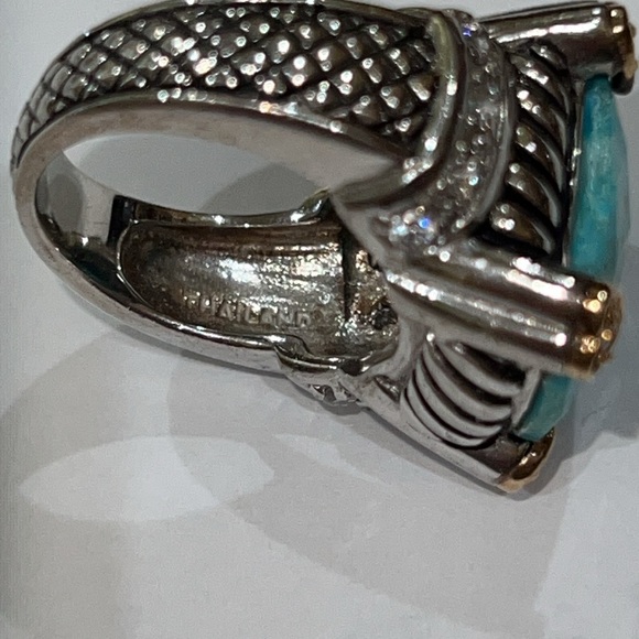 Lovely Checkerboard Faceted Turquoise Ring CZ Sterling Silver Ring Sz.7 - Picture 11 of 11
